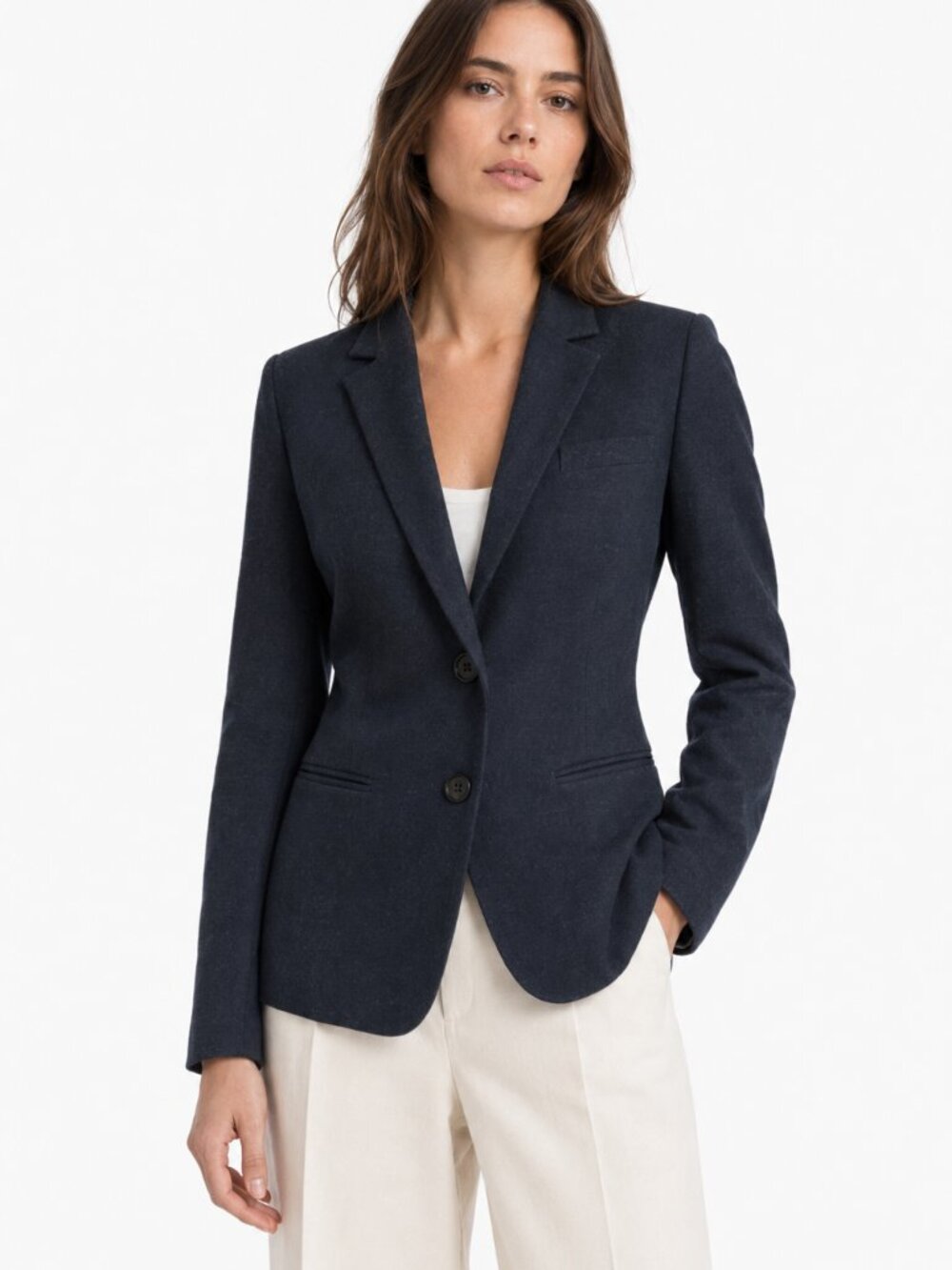 JUDITH & CHARLES DARK GREY CHAMBRAY NOTCHED LAPEL BUTTON FRONT BLAZER JACKET - 8